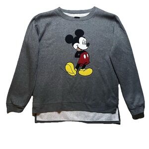 Disney Mickey Mouse Charcoal Gray‎ Crewneck Sweatshirt Women's Size L Chenille